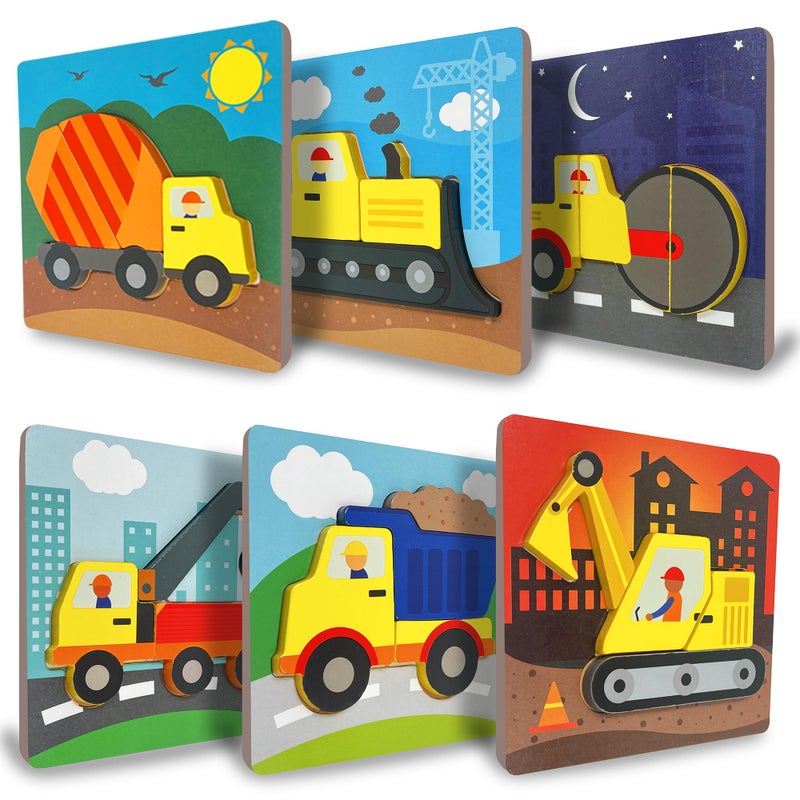 Klevly 6 PK Construction Wooden Toddler Puzzles Ages 24 Wooden Puzzles for Toddlers 13 Montessori Toys for 2 Year Old Learning for 2 Year Olds - Image 3