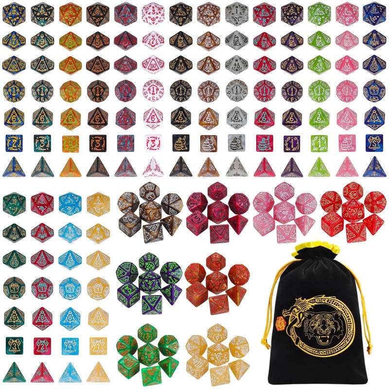 CiaraQ DND Dice Sets - 26 X 7 Polyhedral Dice (182pcs) with a Large Drawstring Bag for Dungeons and Dragons, Role Playing Table Game. Multiple Colors, Christmas/Halloween/Easter/Holiday Themed Dice - Image 1
