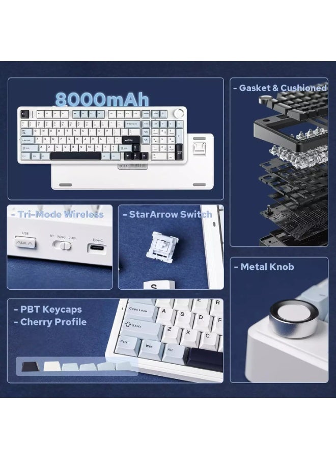 أولا لوحة مفاتيح الألعاب اللاسلكية F99 PRO مزودة ببطارية 8000 مللي أمبير، ولوحة مفاتيح قابلة للتبديل السريع، وتردد 2.4 جيجاهرتز/منفذ Type-C/بلوتوث 5.0، وتقنية NKRO، وإضاءة خلفية RGB لأنظمة ويندوز/ماك/الألعاب. - Image 5