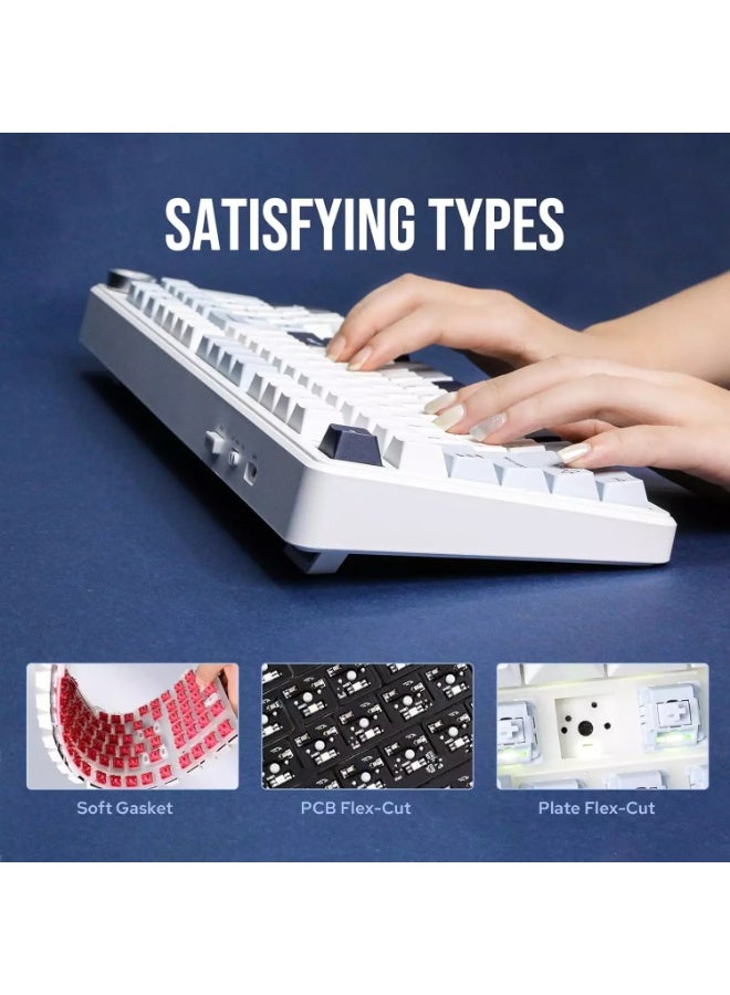 أولا لوحة مفاتيح الألعاب اللاسلكية F99 PRO مزودة ببطارية 8000 مللي أمبير، ولوحة مفاتيح قابلة للتبديل السريع، وتردد 2.4 جيجاهرتز/منفذ Type-C/بلوتوث 5.0، وتقنية NKRO، وإضاءة خلفية RGB لأنظمة ويندوز/ماك/الألعاب. - Image 2