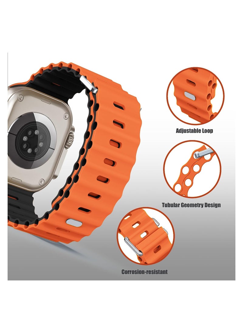 Color Fans - Soft Silicone Ocean Sports Strap Compatible Apple Watch Ultra 49mm 45mm 44mm 42mm for Men Women, Adjustible Watch Band for Apple Watch Ultra/SE/Series 9/8/7/6/5/4/3/2/1 - Orange/Black - Image 1