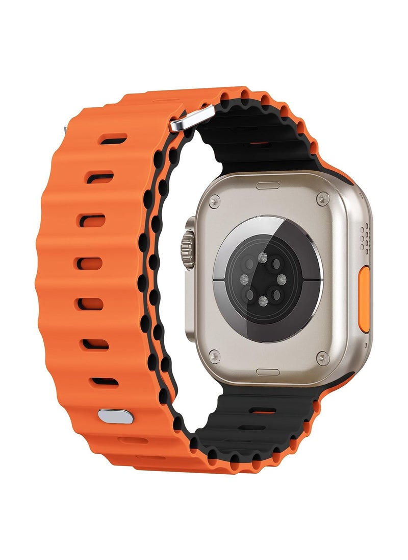 Color Fans - Soft Silicone Ocean Sports Strap Compatible Apple Watch Ultra 49mm 45mm 44mm 42mm for Men Women, Adjustible Watch Band for Apple Watch Ultra/SE/Series 9/8/7/6/5/4/3/2/1 - Orange/Black - Image 1