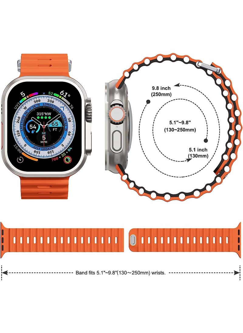 Color Fans - Soft Silicone Ocean Sports Strap Compatible Apple Watch Ultra 49mm 45mm 44mm 42mm for Men Women, Adjustible Watch Band for Apple Watch Ultra/SE/Series 9/8/7/6/5/4/3/2/1 - Orange/Black - Image 1