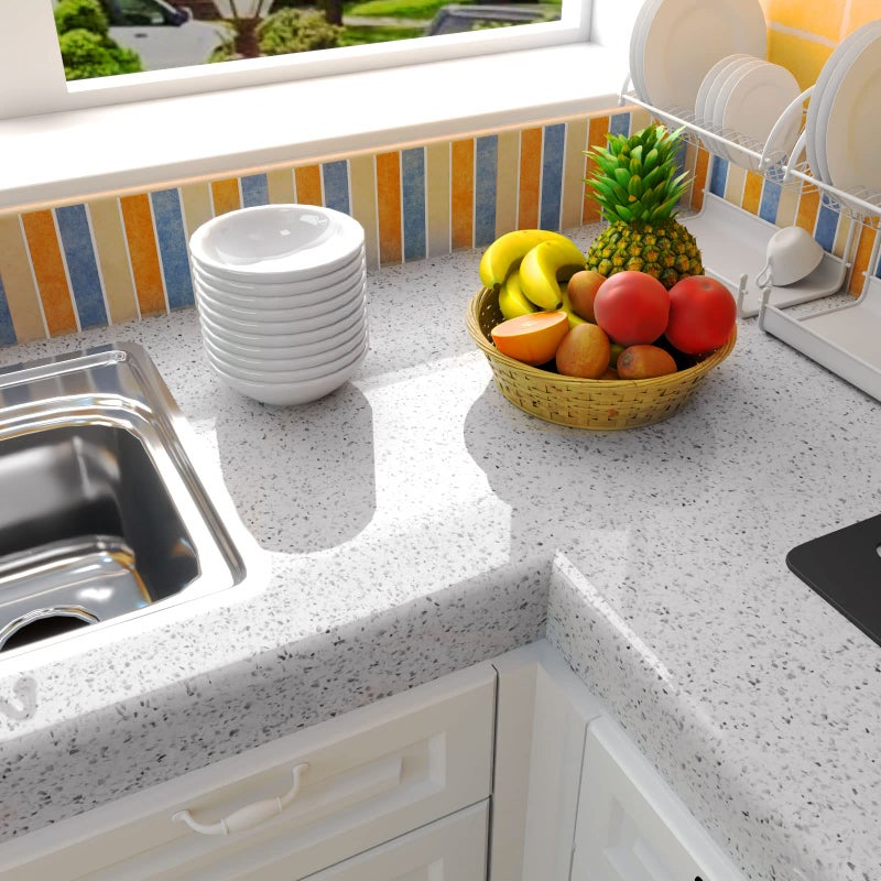 MelunMer White Glossy Marble Contact Paper for Countertops 118â€Ã—15.7â€ Self Adhesive Removable Wallpaper Granite Peel and Stick Wallpaper for Bathroom/Kitchen/Cabinets Waterproof Easy to Clean - Image 2