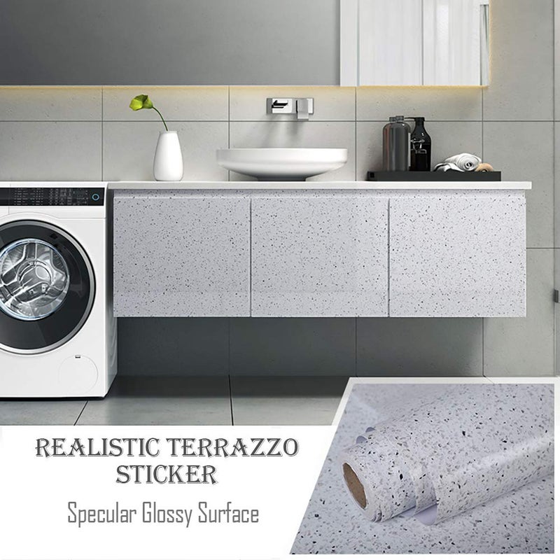 MelunMer White Glossy Marble Contact Paper for Countertops 118â€Ã—15.7â€ Self Adhesive Removable Wallpaper Granite Peel and Stick Wallpaper for Bathroom/Kitchen/Cabinets Waterproof Easy to Clean - Image 5