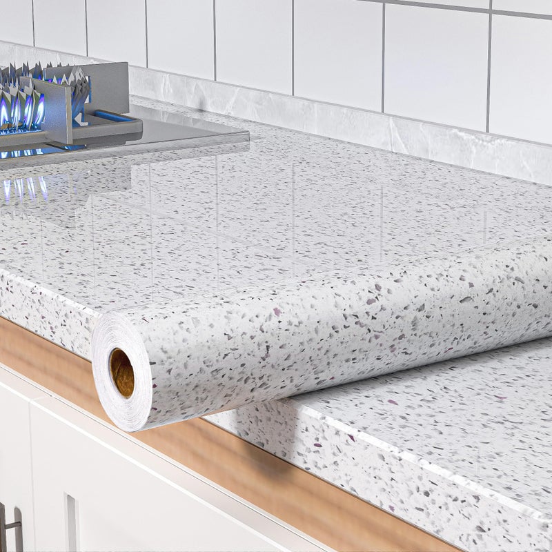MelunMer White Glossy Marble Contact Paper for Countertops 118â€Ã—15.7â€ Self Adhesive Removable Wallpaper Granite Peel and Stick Wallpaper for Bathroom/Kitchen/Cabinets Waterproof Easy to Clean - Image 1