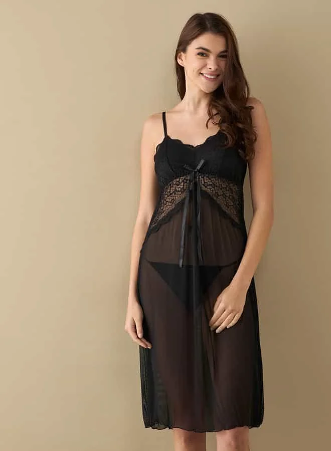 سبلاش فيڤ Lace Detail Slip Dress with Adjustable Straps and Thongs