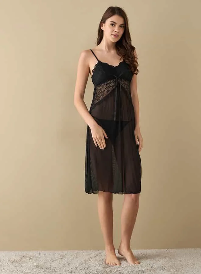 سبلاش فيڤ Lace Detail Slip Dress with Adjustable Straps and Thongs