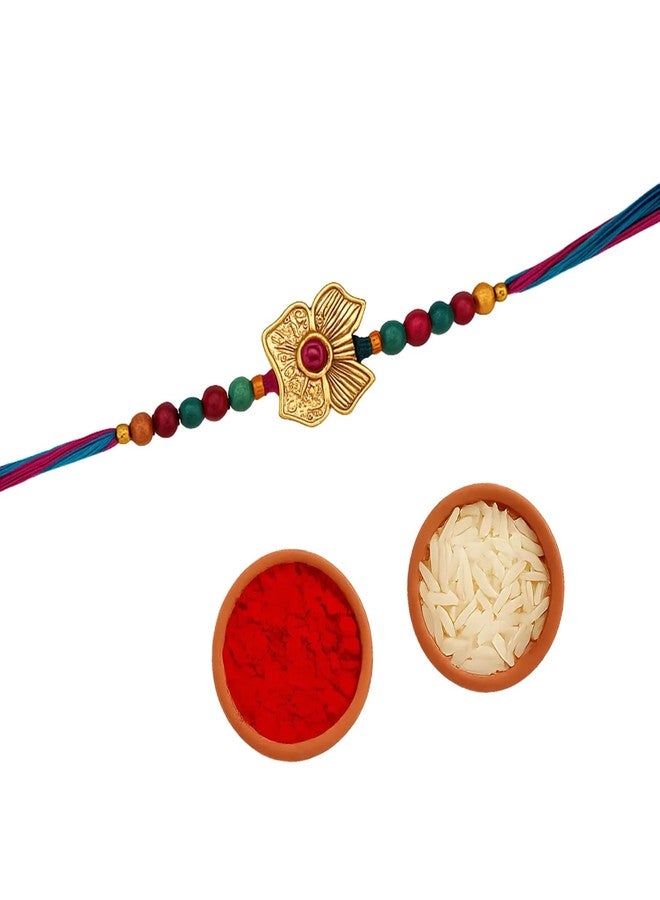 Sage Square Raksha Bandhan Rakhi for Brother | Evil Eye Resin Thread with Designer Beads & Roli Chawal | Celebrate with Love & Style (Design 1) - Image 1