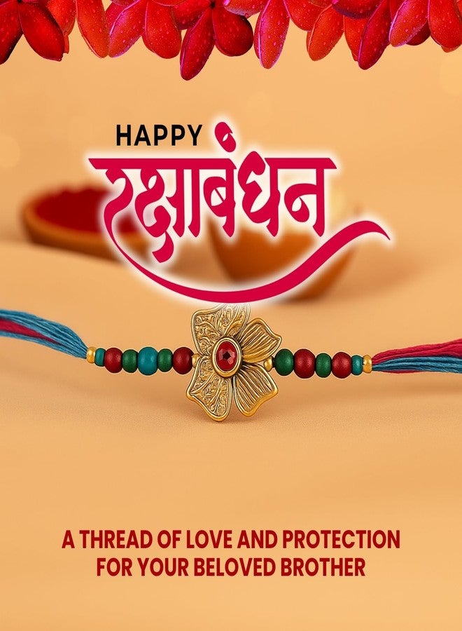 Sage Square Raksha Bandhan Rakhi for Brother | Evil Eye Resin Thread with Designer Beads & Roli Chawal | Celebrate with Love & Style (Design 1) - Image 5