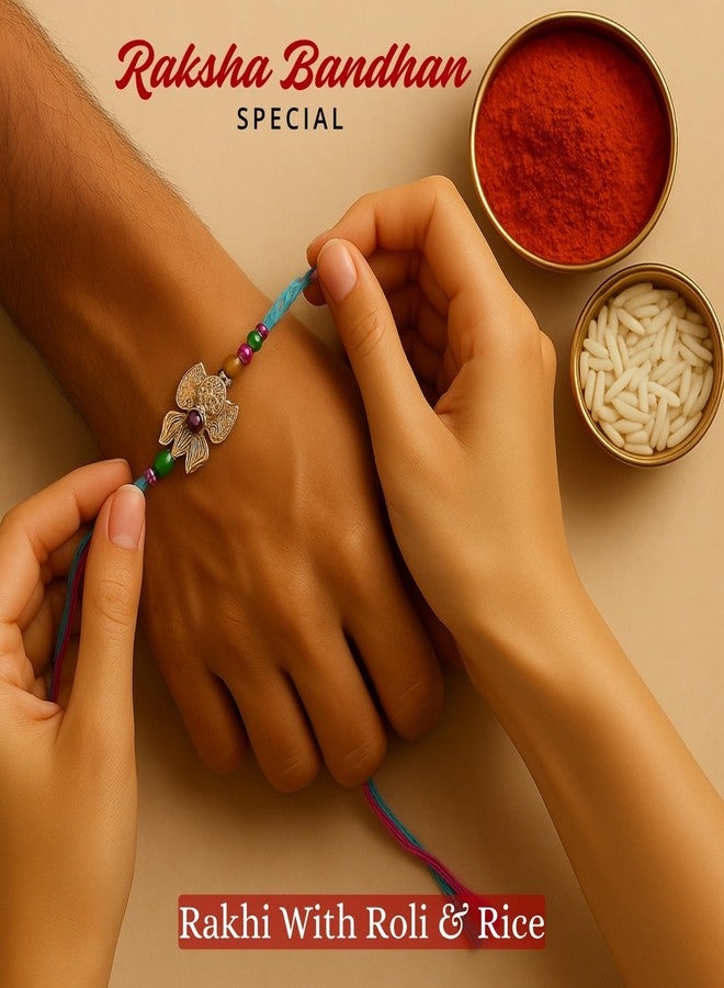 Sage Square Raksha Bandhan Rakhi for Brother | Evil Eye Resin Thread with Designer Beads & Roli Chawal | Celebrate with Love & Style (Design 1) - Image 3