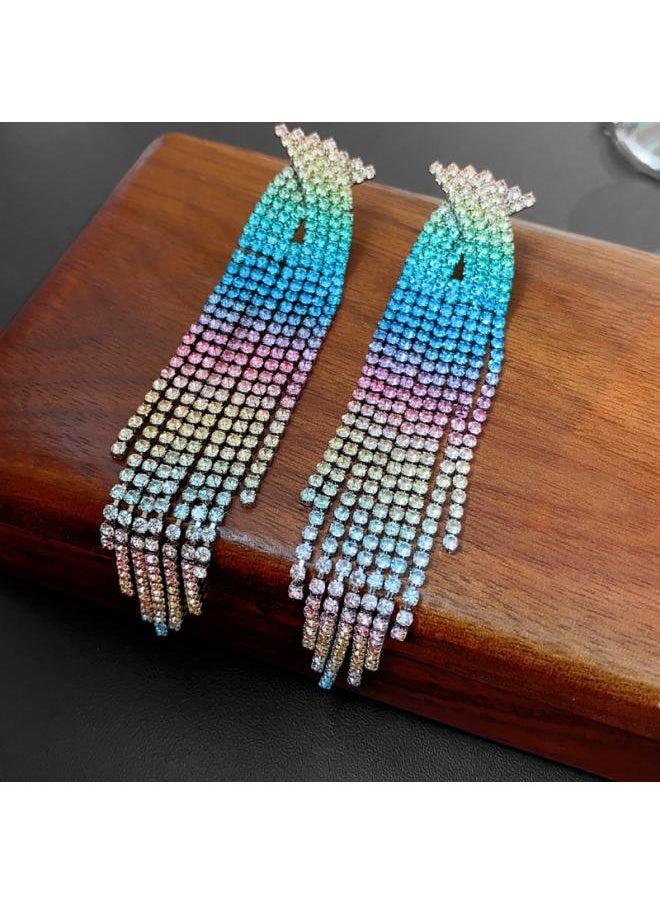 نيبمينينت 925 Silver Pin European And American Fashion Diamond Geometric Earrings Long Tassel Personality A Two 