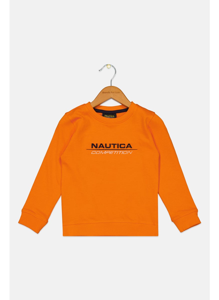 Nautica Competition Toddlers Boy Crew Neck Brand Logo Sweatshirt, Orange  - Image 1