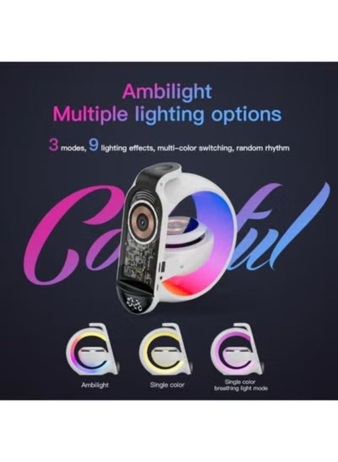إتش إكس دي زومليون شاحن لاسلكي 3 في 1 مع سماعة بلوتوث LED ملونة ومنبه – إضاءة ليلية RGB ومكبر صوت ومحطة شحن سريعة ومصباح طاولة لغرفة النوم والمكتب - Image 5