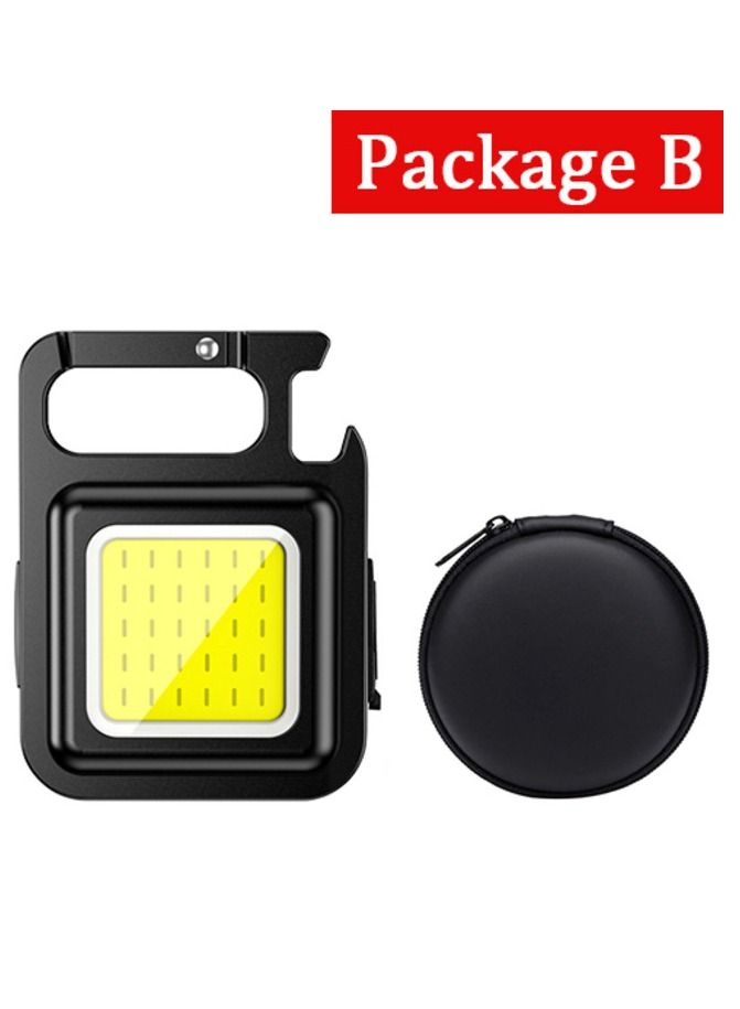Mini Flashlight, 800 Lumens COB Bright Rechargeable Keychain Flashlights, 4 Light Modes Portable Pocket Light with Folding Bracket Bottle Opener and Magnet Base for Camping Fishing Walking With BAG  - Image 1