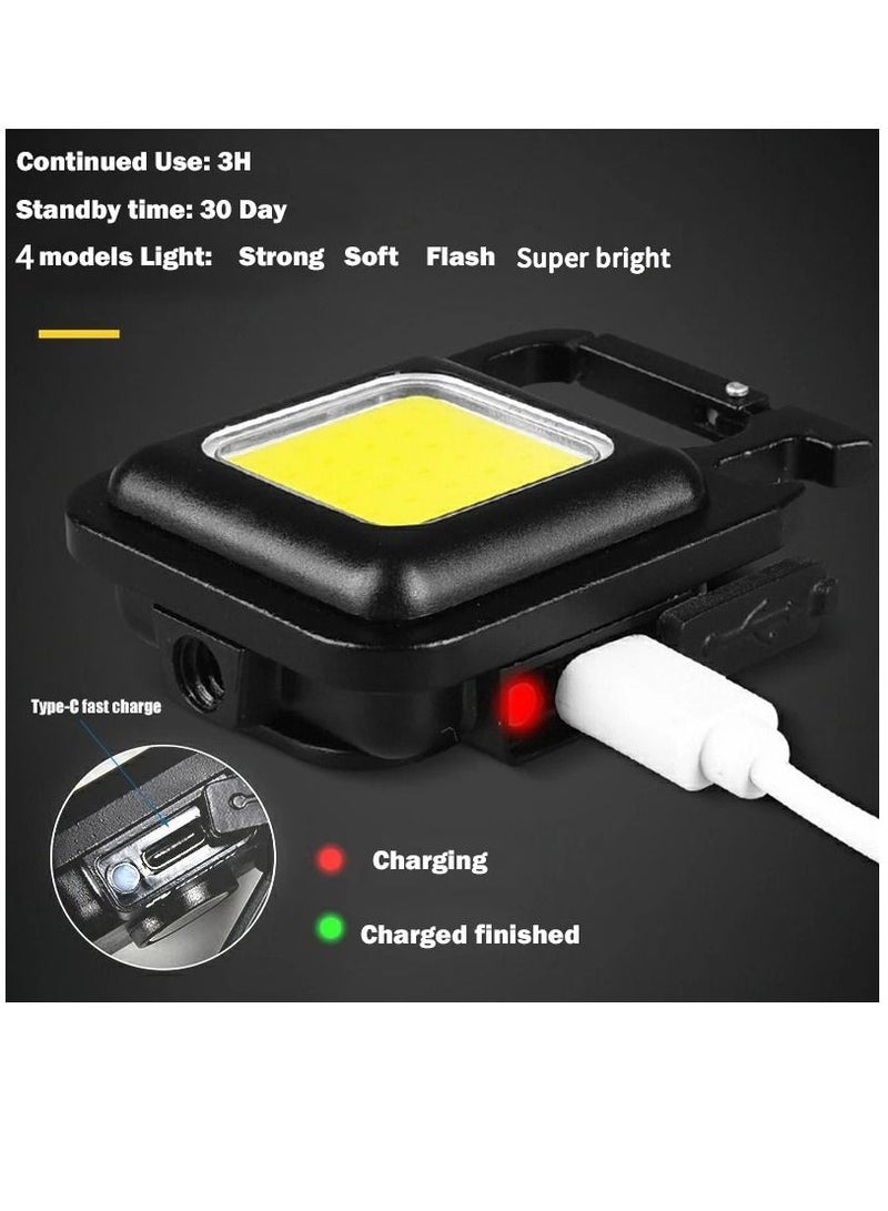 Mini Flashlight, 800 Lumens COB Bright Rechargeable Keychain Flashlights, 4 Light Modes Portable Pocket Light with Folding Bracket Bottle Opener and Magnet Base for Camping Fishing Walking With BAG  - Image 5