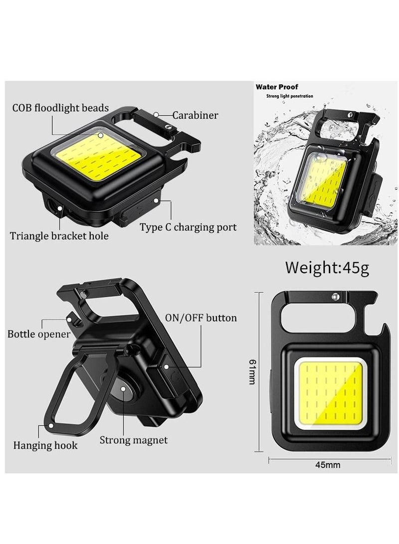Mini Flashlight, 800 Lumens COB Bright Rechargeable Keychain Flashlights, 4 Light Modes Portable Pocket Light with Folding Bracket Bottle Opener and Magnet Base for Camping Fishing Walking With BAG  - Image 4
