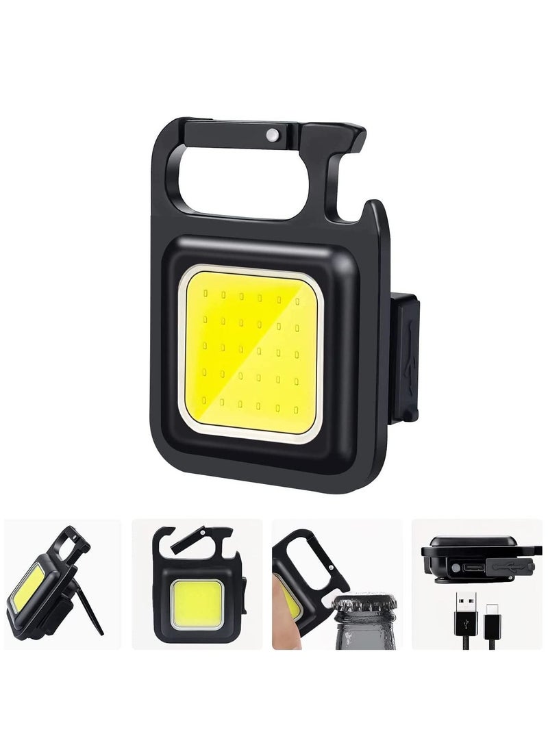 Mini Flashlight, 800 Lumens COB Bright Rechargeable Keychain Flashlights, 4 Light Modes Portable Pocket Light with Folding Bracket Bottle Opener and Magnet Base for Camping Fishing Walking With BAG  - Image 2