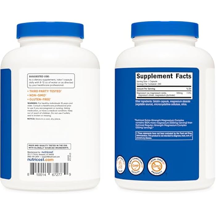 Nutricost Magnesium Complex Extra Strength 500mg, 240 Capsules - Magnesium Oxide, Citrate, and Glycinate - Gluten Free and Non-GMO - Image 4