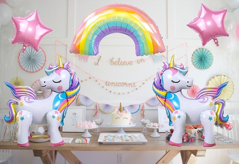 DANIUBE 6PCS Self Standing Unicorn Balloons, Unicorn Balloon, Large Rainbow Balloon, Colorful Number 3 and Star Balloons for Girl 3rd Birthday Party Decorations Supplies.(3rd) - Image 5