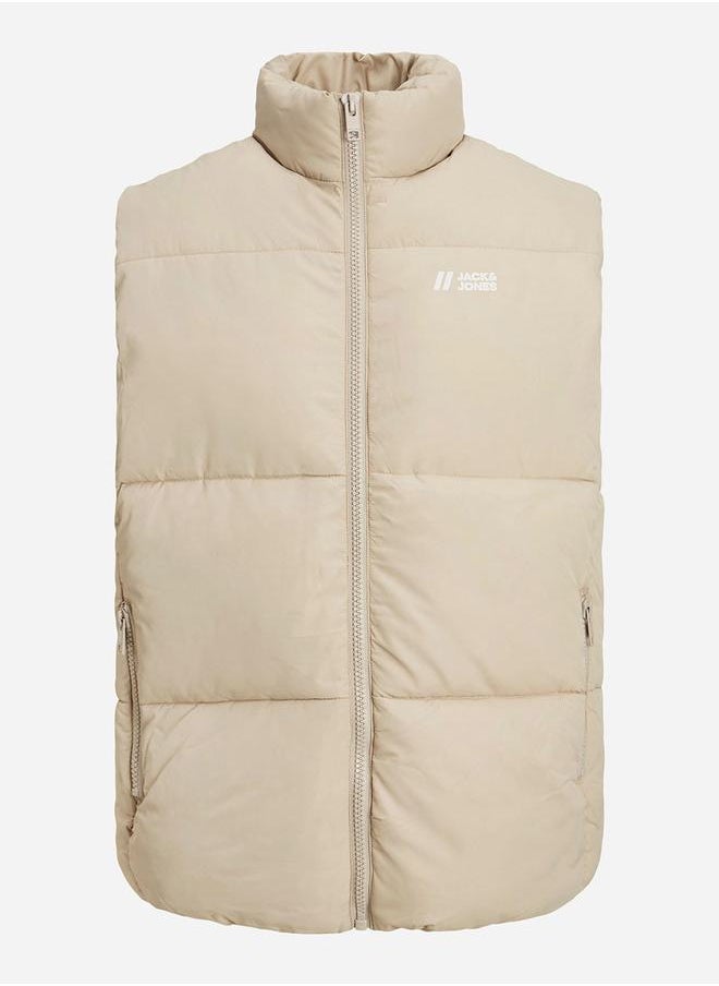 JACK & JONES - Logo Print High Neck Sleeveless Padded Jacket - Image 1