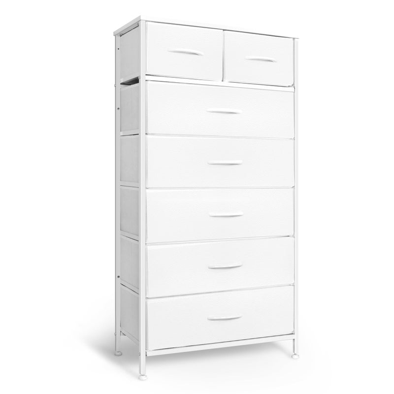 Mifuro Tall Dresser for Bedroom, Vertical Storage Organizer Tower with 7 Drawers, Chest of Drawers with Fabric Bins, Steel Frame, Wood Top for Bedroom, Closet, Entryway- White - Image 1