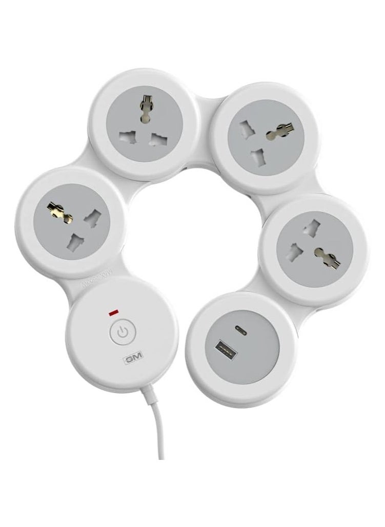 GM 5+1 G-Hoop Spike Guard with A & C Type USB-Master Switch,Indicator, Safety Shutter, 1.8 Mtr Wire with Overload Protection 4 International sockets & 2 USB Port 1 C Type 1 A Type 3.1A