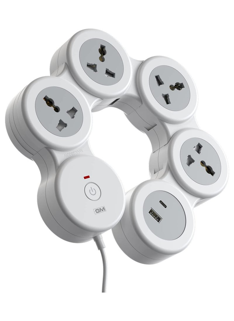 GM 5+1 G-Hoop Spike Guard with A & C Type USB-Master Switch,Indicator, Safety Shutter, 1.8 Mtr Wire with Overload Protection 4 International sockets & 2 USB Port 1 C Type 1 A Type 3.1A