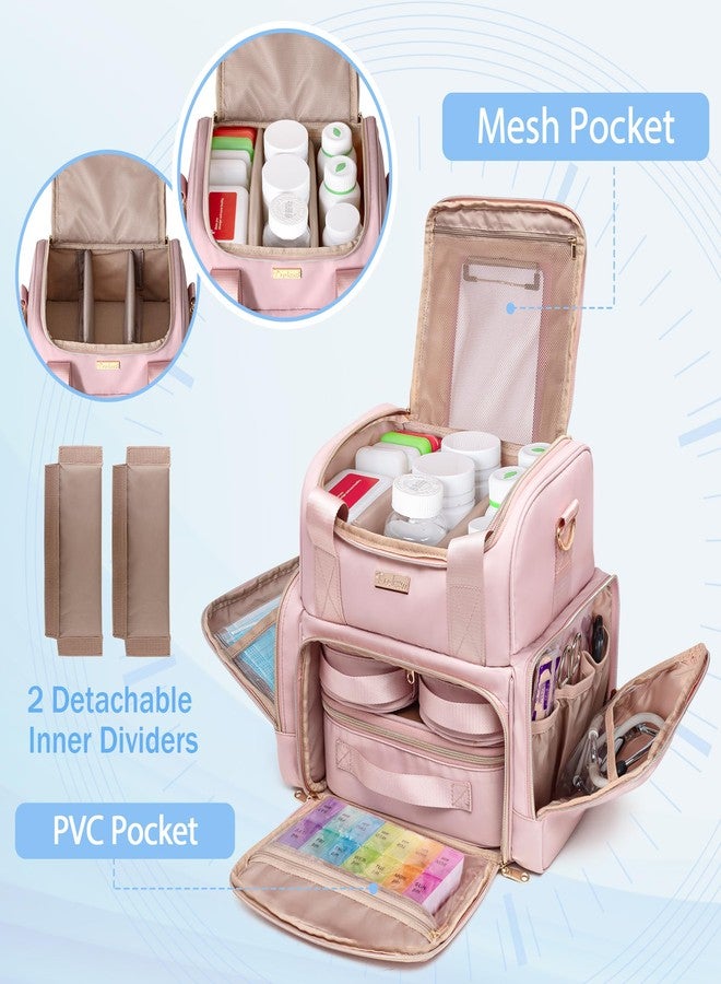 Prokva Large Medicine Organizer Bag, Pill Bottle Bag with 3 Portable Bags, Double-Layer Medication Case for Travel First Aid Home Storage, Pink(Empty Bag Only - Image 2