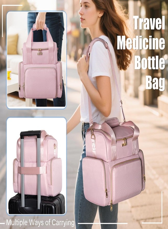 Prokva Large Medicine Organizer Bag, Pill Bottle Bag with 3 Portable Bags, Double-Layer Medication Case for Travel First Aid Home Storage, Pink(Empty Bag Only - Image 5