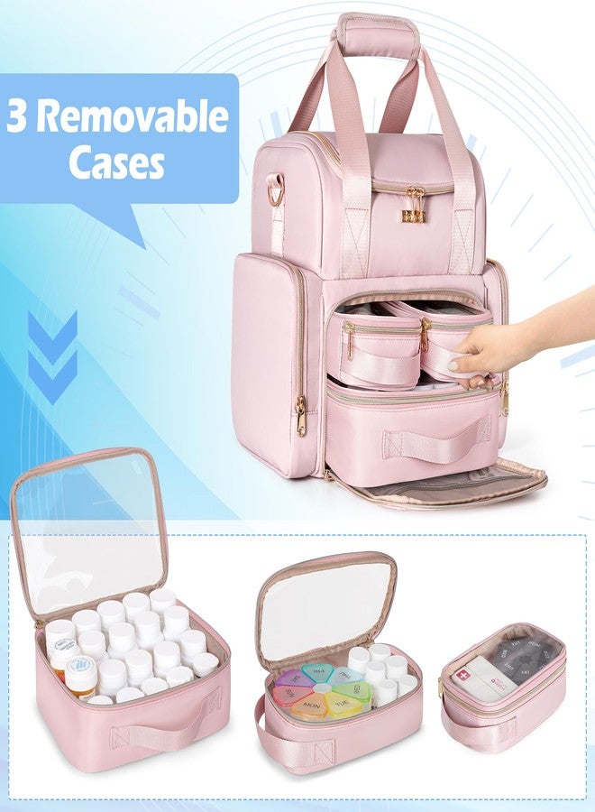 Prokva Large Medicine Organizer Bag, Pill Bottle Bag with 3 Portable Bags, Double-Layer Medication Case for Travel First Aid Home Storage, Pink(Empty Bag Only - Image 3