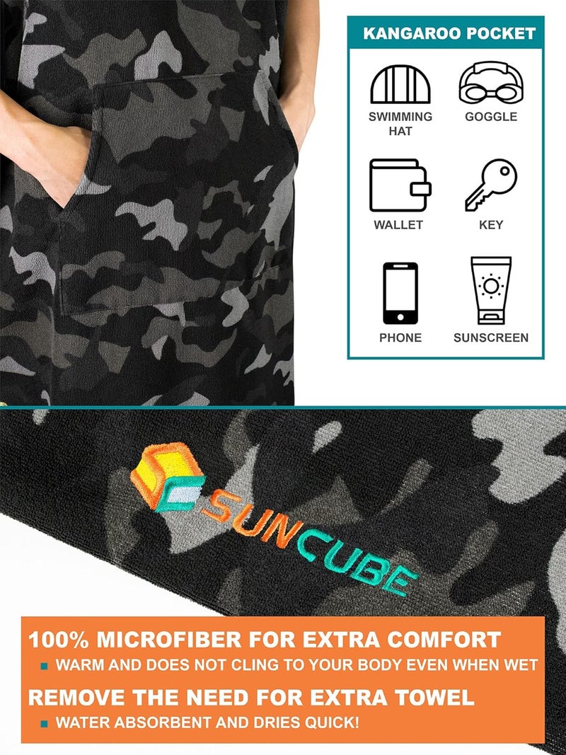 Suncube Surf Poncho Changing Robe with Hood | Absorbent Quick Dry Microfiber Wetsuit Changing Towel with Pocket for Surfing Men Women, Camo Black, One size - Image 3