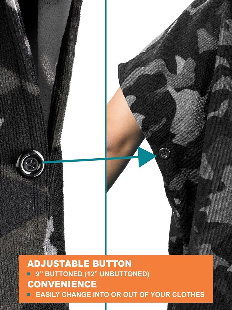 Suncube Surf Poncho Changing Robe with Hood | Absorbent Quick Dry Microfiber Wetsuit Changing Towel with Pocket for Surfing Men Women, Camo Black, One size - Image 5