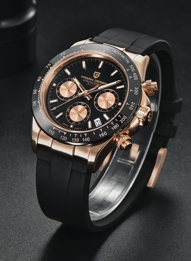PAGANI DESIGN Men's Watches Chronograph Quartz Stainless Steel Waterproof Wrist Watch for Men Gold Black PD1664  - Image 4