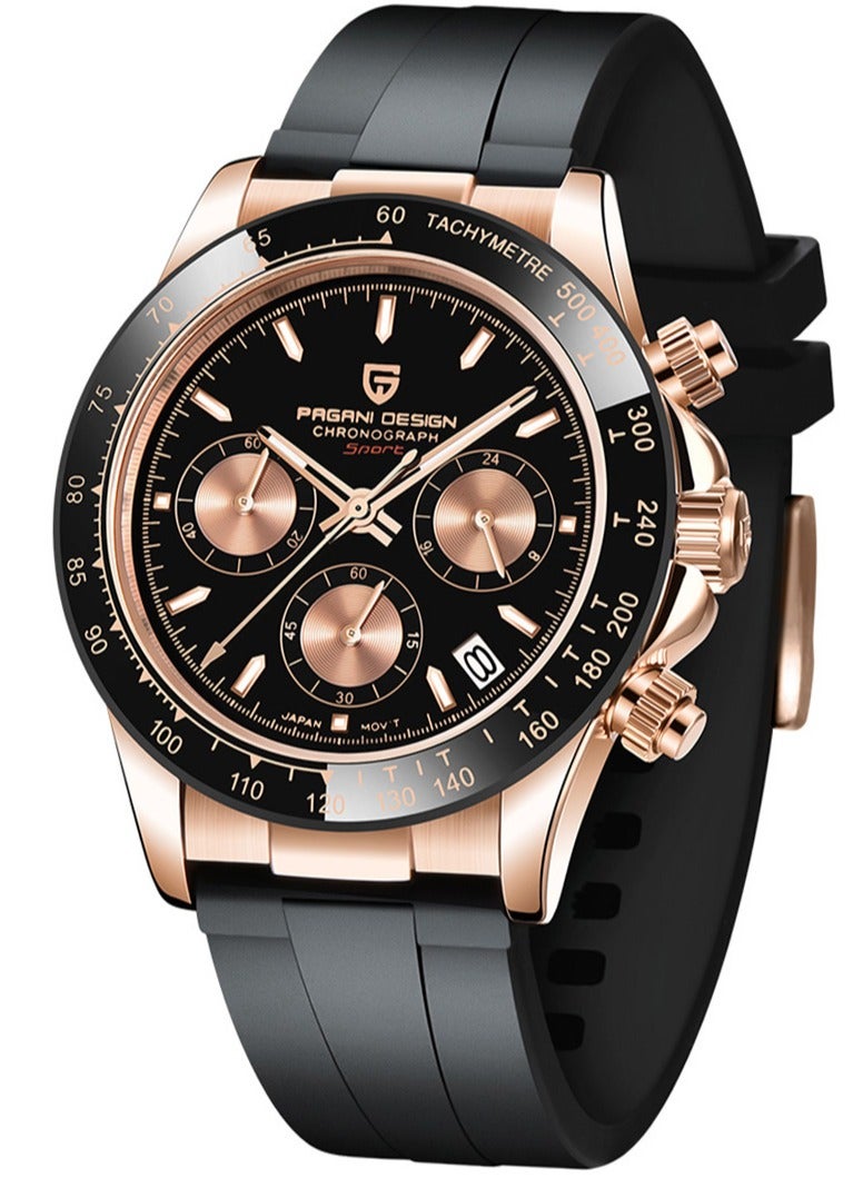 PAGANI DESIGN Men's Watches Chronograph Quartz Stainless Steel Waterproof Wrist Watch for Men Gold Black PD1664  - Image 1