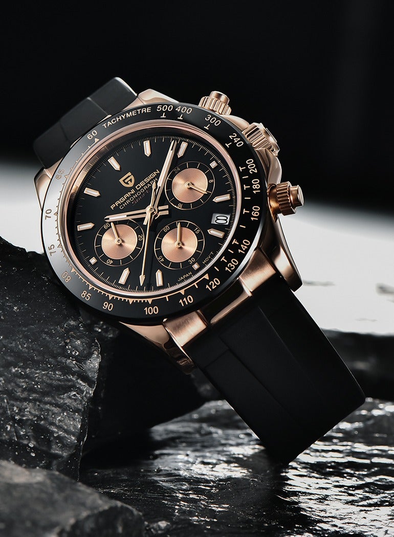 PAGANI DESIGN Men's Watches Chronograph Quartz Stainless Steel Waterproof Wrist Watch for Men Gold Black PD1664  - Image 3