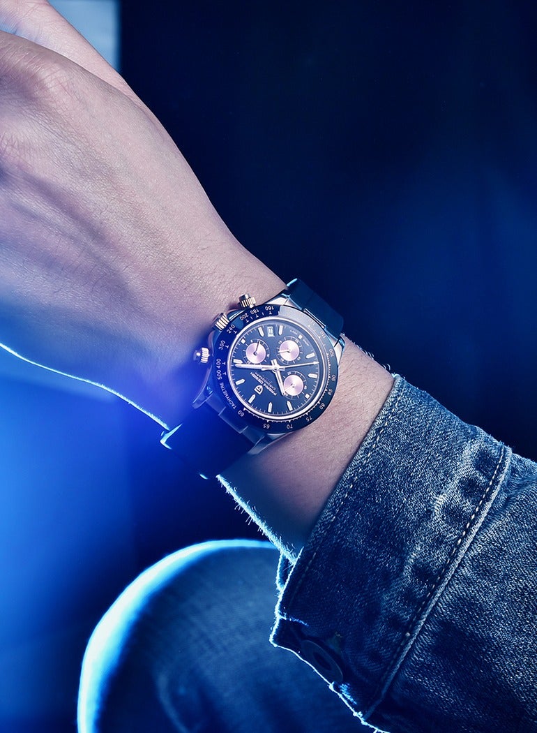 PAGANI DESIGN Men's Watches Chronograph Quartz Stainless Steel Waterproof Wrist Watch for Men Gold Black PD1664  - Image 2