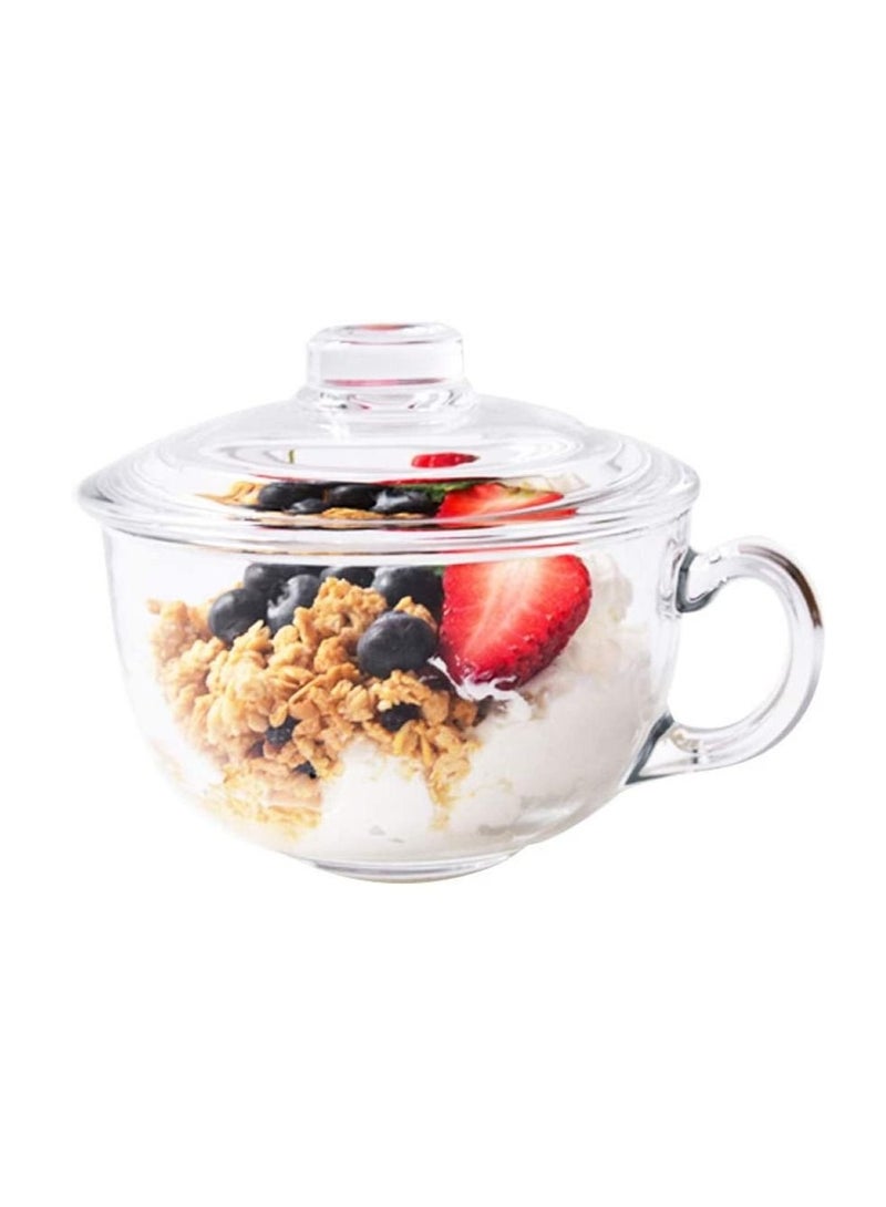 Blinkmax Soup Bowl and Glass Mugs with Lid and Small Handle 600 ml Mixing Cereal Oatmeal Microwave Safe Kitchen Accessories Liquid Milk Cups for Breakfast Coffee Ice Cream Snacks Salad  Yogurt - Image 1