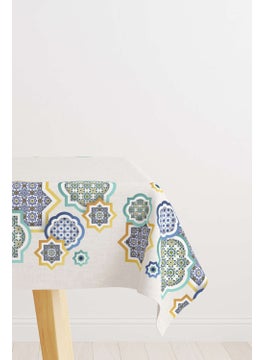 Cango Home Cream Blue Ramzan Themed Decorative Patterned Digital Printed Tablecloth CGH1282-MS  - Image 1