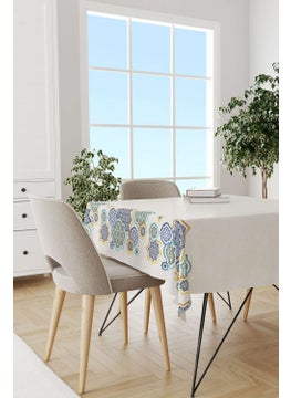 Cango Home Cream Blue Ramzan Themed Decorative Patterned Digital Printed Tablecloth CGH1282-MS  - Image 2