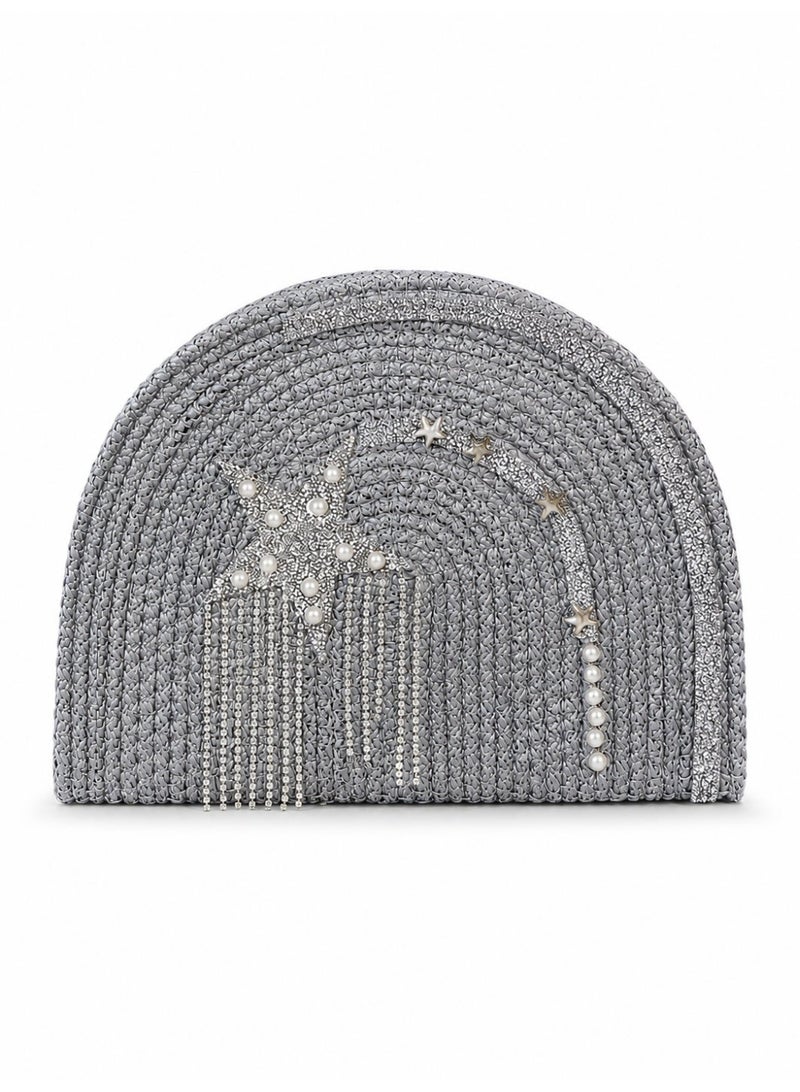 LIFESTYLISH Handbags raffia With a sparkling star and pearl details ZK-1 - Grey - Image 3