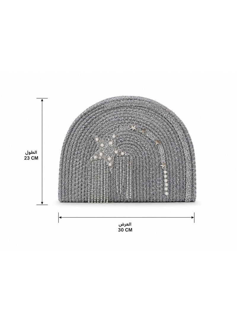 LIFESTYLISH Women's Woven Raffia Clutch Bag with Sparkling Star & Pearl Detail - Grey ZK-1 - Image 1