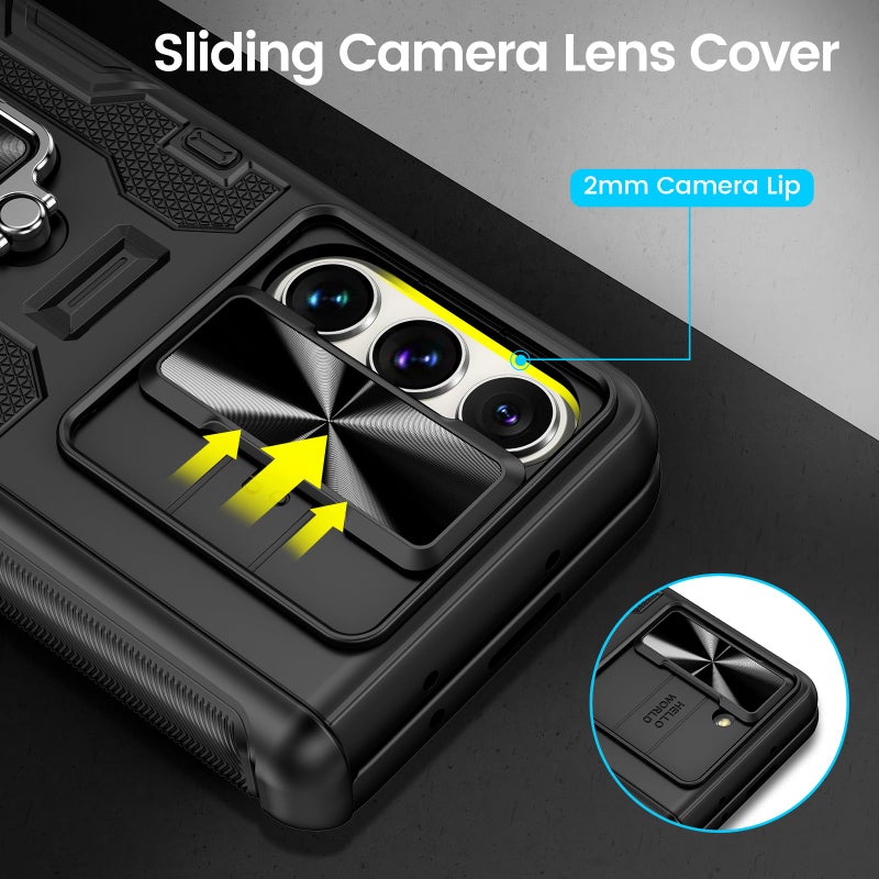 VEGO for Galaxy Z Fold 5 Case with Belt Clip Holster, 360Â°Ring Magnetic Kickstand & Camera Cover & Front Screen Protector, Hinge Protection Shockproof Armor Cover - Black - Image 3
