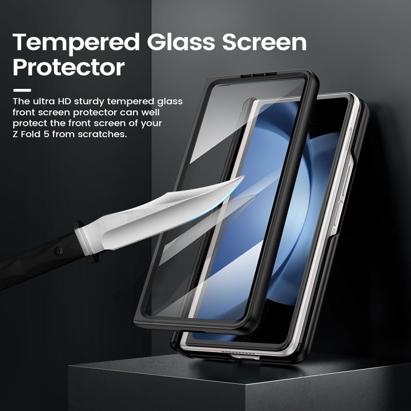 VEGO for Galaxy Z Fold 5 Case with Belt Clip Holster, 360Â°Ring Magnetic Kickstand & Camera Cover & Front Screen Protector, Hinge Protection Shockproof Armor Cover - Black - Image 5
