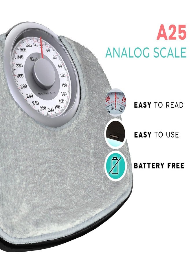 Adamson A25 Scales for Body Weight - Up to 400 LB - New - 5.3" Dial on 12.4" x 10.2" Platform - Anti-Skid Rubber Surface - Bathroom Scale Analog - Durable with 20-Year Assurance - w/Rug - Grey - Image 2