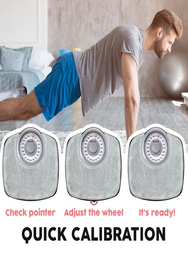 Adamson A25 Scales for Body Weight - Up to 400 LB - New - 5.3" Dial on 12.4" x 10.2" Platform - Anti-Skid Rubber Surface - Bathroom Scale Analog - Durable with 20-Year Assurance - w/Rug - Grey - Image 3