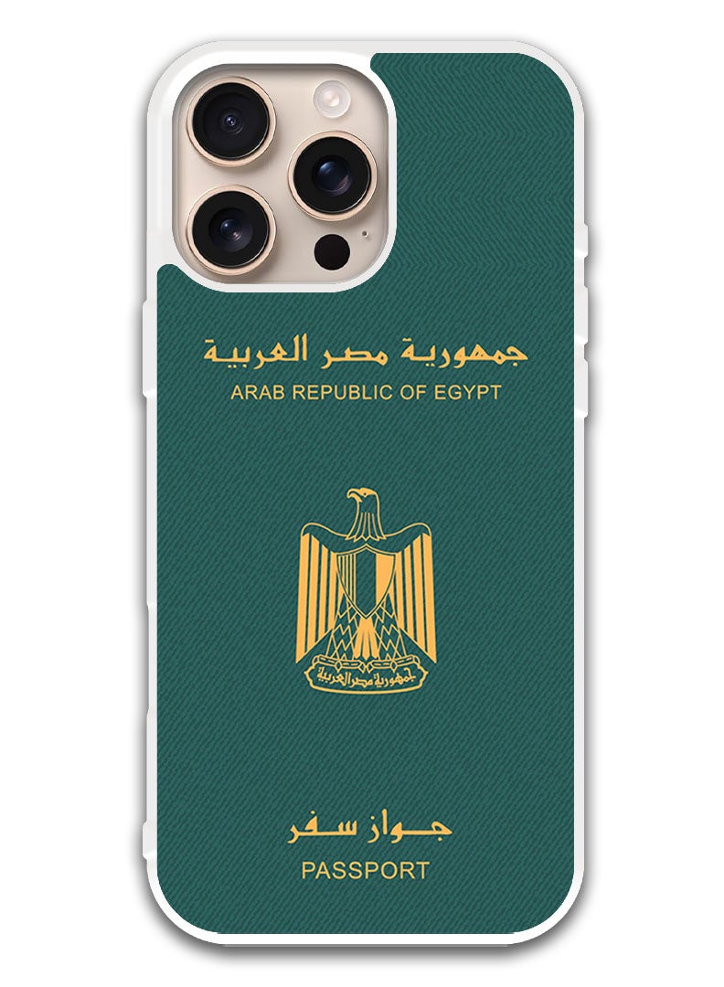 Theodor غطاء حماية لجهاز آبل آيفون 16 برو ماكس جواز سفر مصر (حافة بيضاء) - Image 1