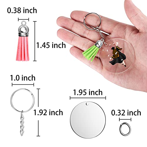 Lganze 120 pcs Acrylic Keychain Blank Kit: Silver Tassels, Rings & Jump Rings for Craft, DIY Jewelry Making - Image 2