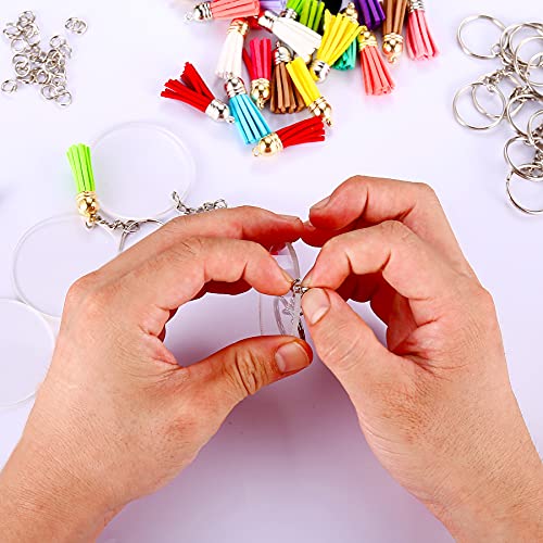Lganze 120 pcs Acrylic Keychain Blank Kit: Silver Tassels, Rings & Jump Rings for Craft, DIY Jewelry Making - Image 3