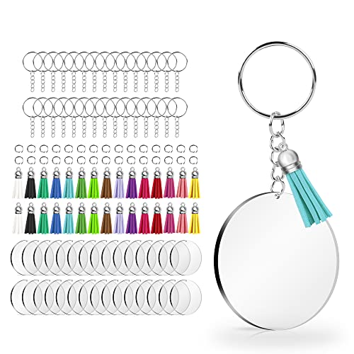 Lganze 120 pcs Acrylic Keychain Blank Kit: Silver Tassels, Rings & Jump Rings for Craft, DIY Jewelry Making - Image 1